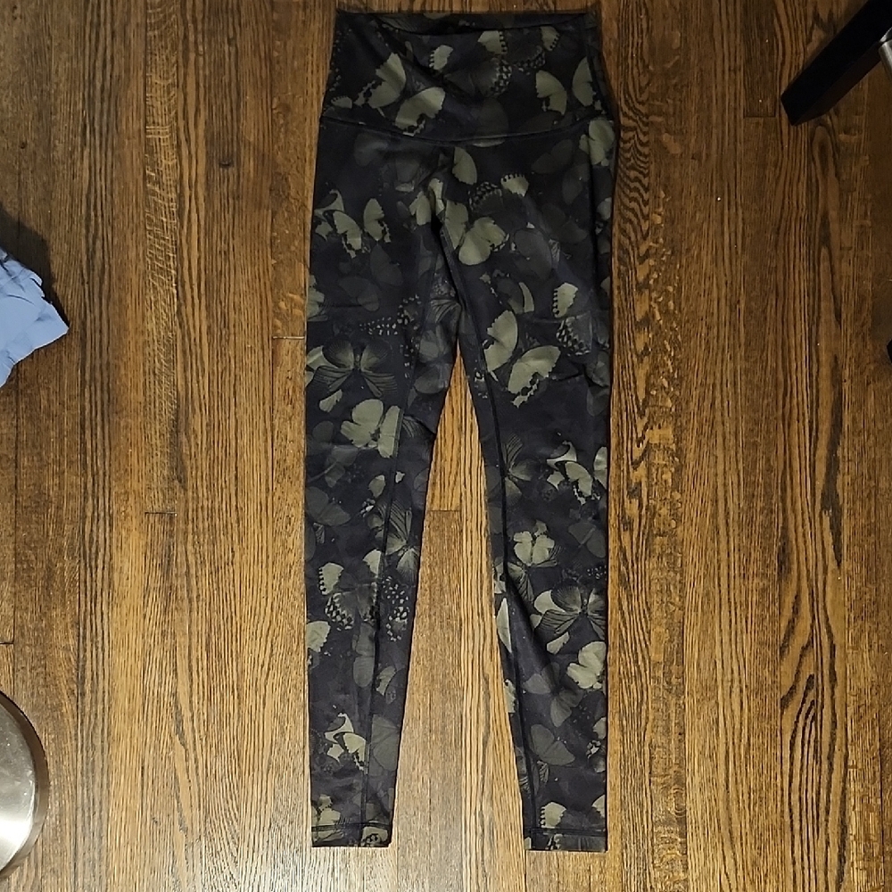 Lululemon Athletica Black and Olive Butterfly Leggings